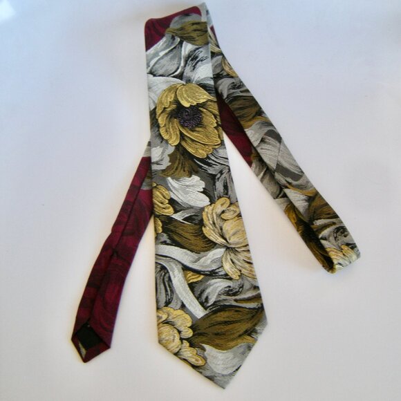 Bachrach Slik Tie  - Floral Patterned Made in USA Fall Earth Tones - Picture 5 of 8